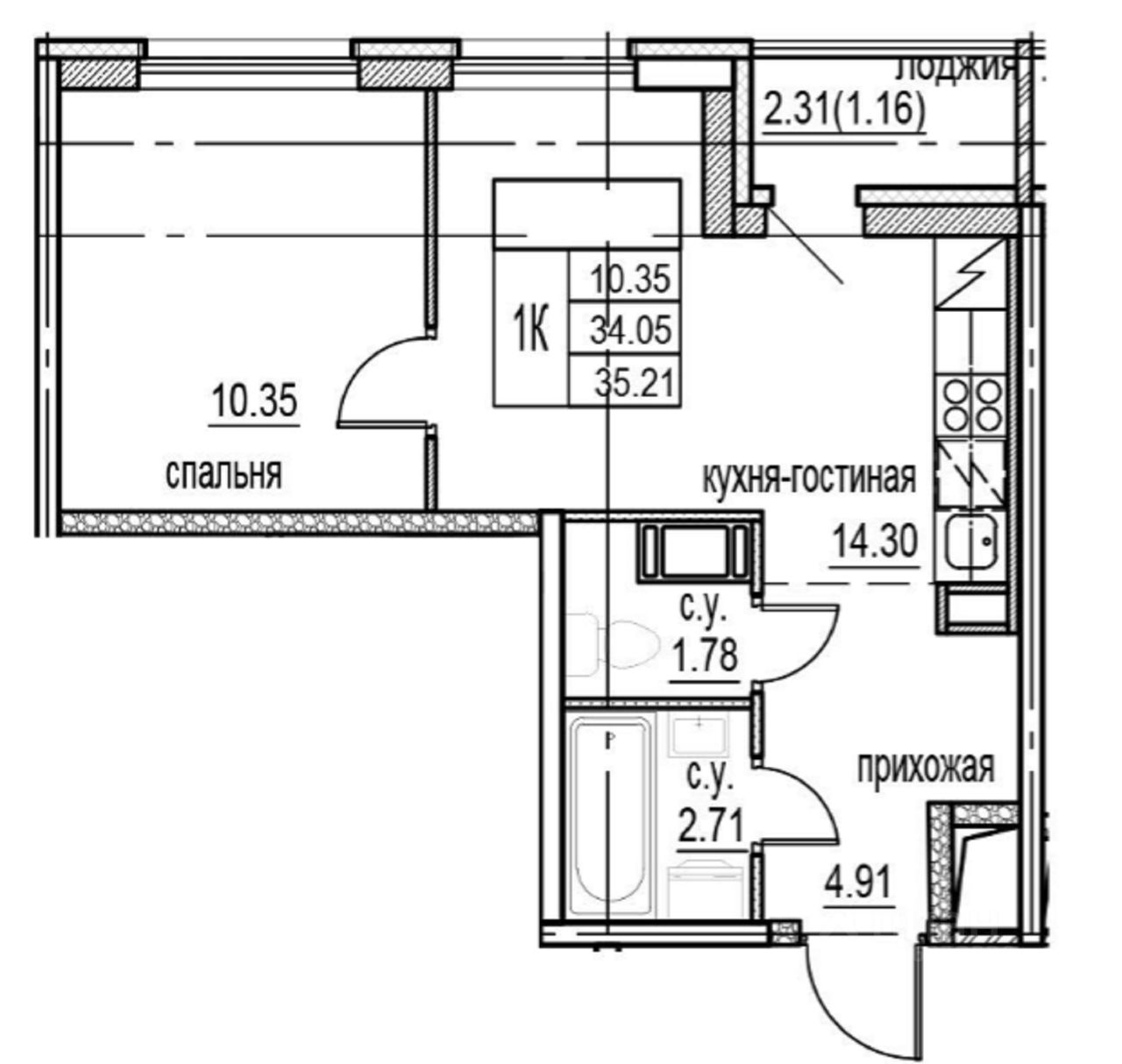 1-комн.кв., 34 м², 11/12 этаж