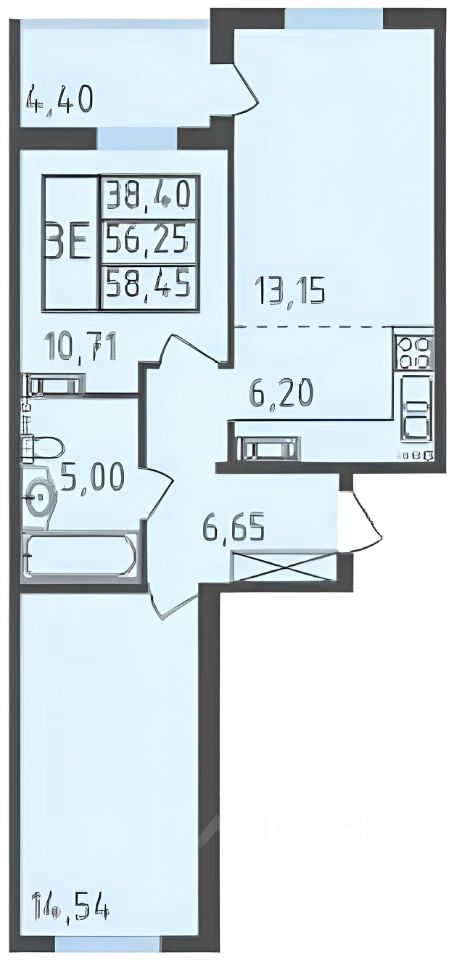 Планировка этой квартиры по данным Циан