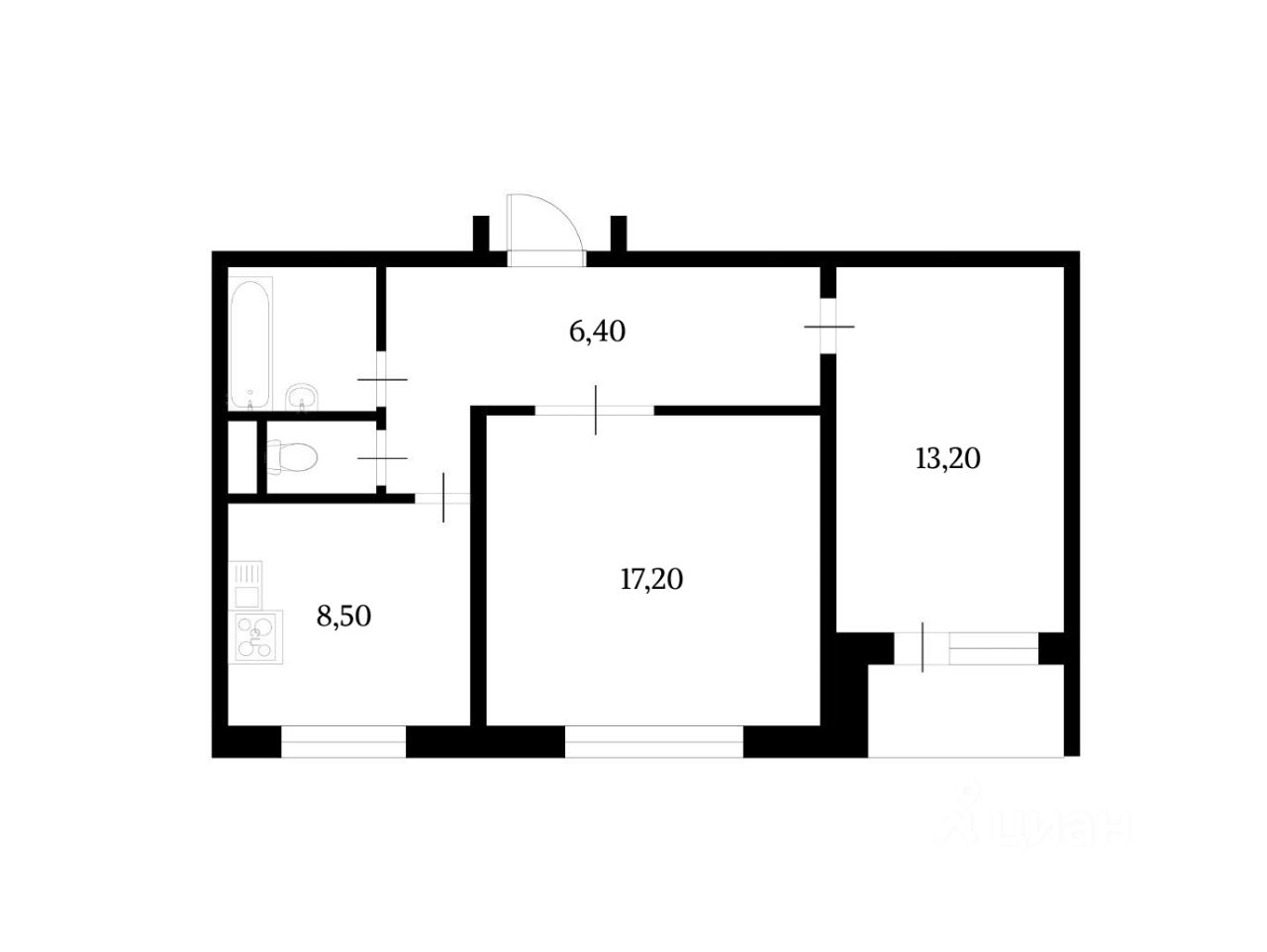 Планировка этой квартиры по данным Циан