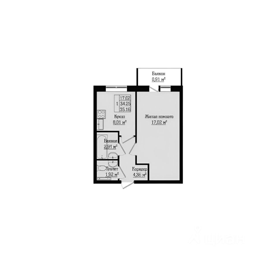 Планировка этой квартиры по данным Циан