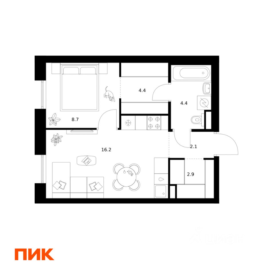 1-комн.кв., 38,7 м², 31/39 этаж