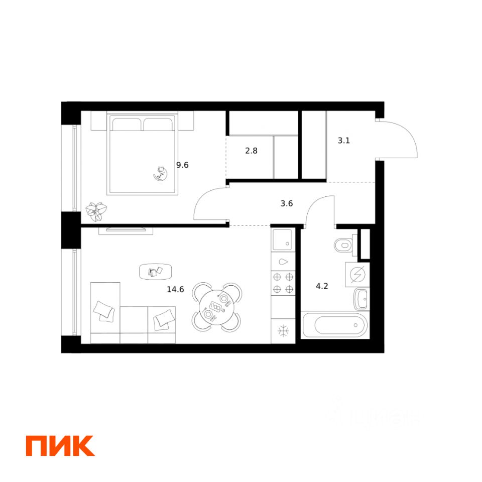 1-комн.кв., 37,9 м², 23/37 этаж
