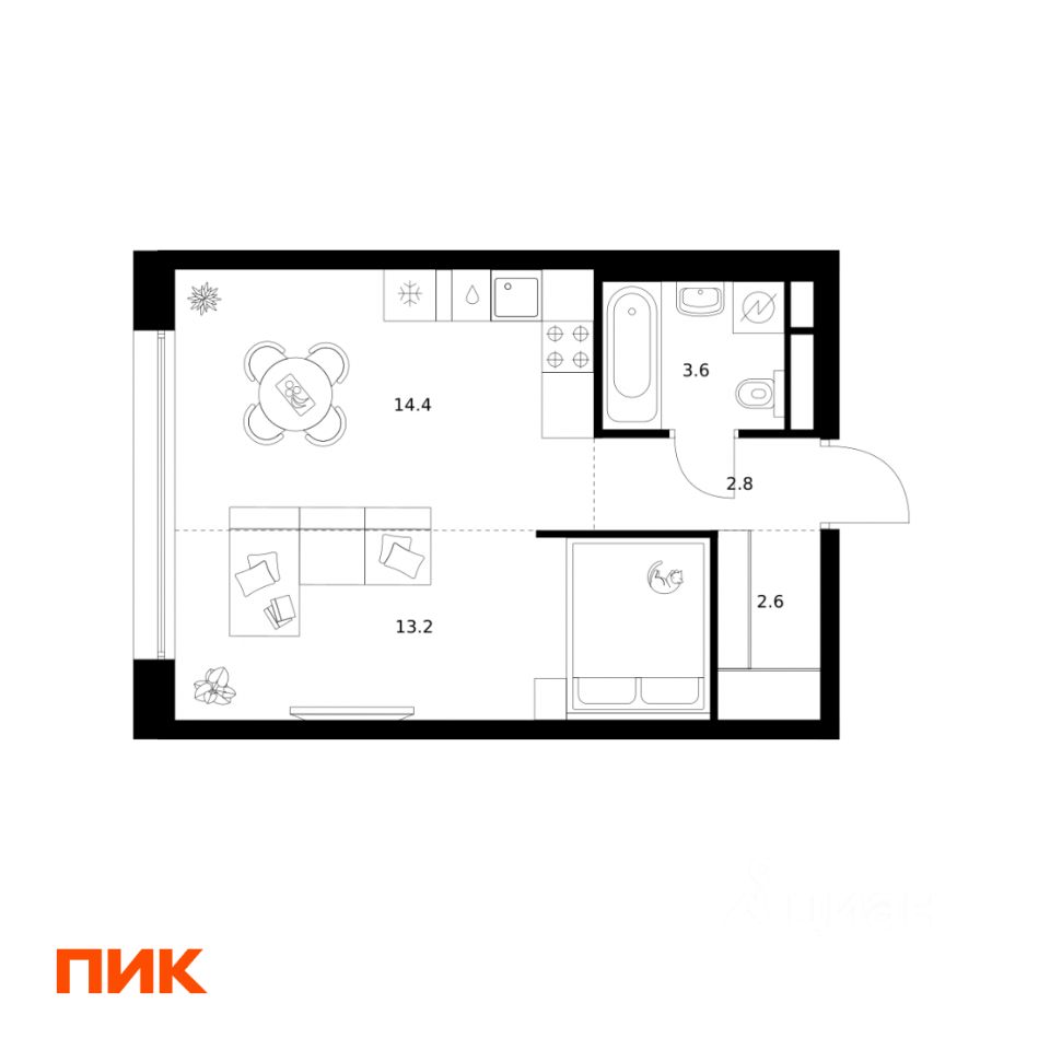 1-комн.кв., 36,6 м², 12/37 этаж