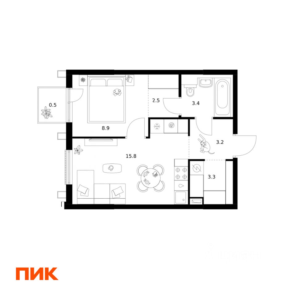 1-комн.кв., 37,6 м², 16/17 этаж