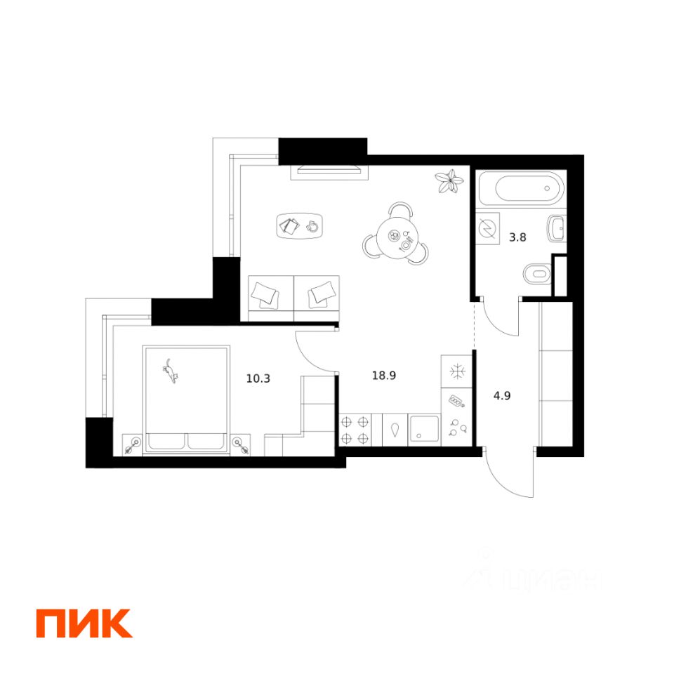 1-комн.кв., 37,9 м², 10/16 этаж
