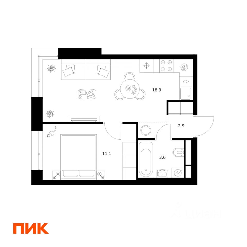 1-комн.кв., 36,5 м², 4/16 этаж
