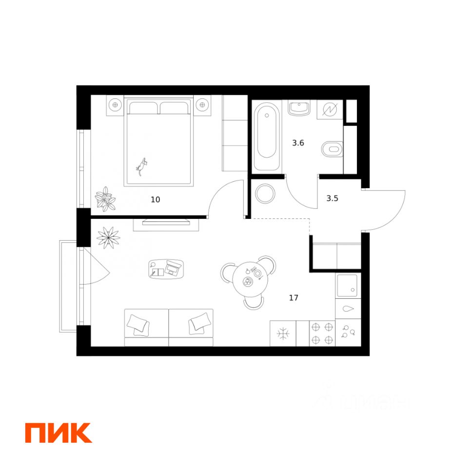 1-комн.кв., 34,1 м², 7/14 этаж