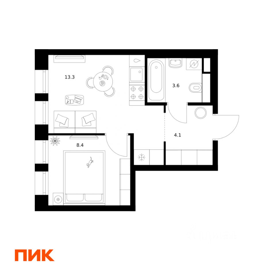 1-комн.кв., 29,4 м², 9/12 этаж