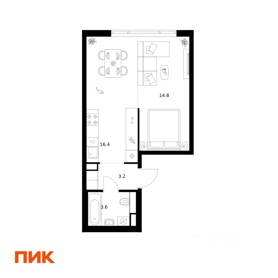 1-комн.кв., 38 м², 6/29 этаж