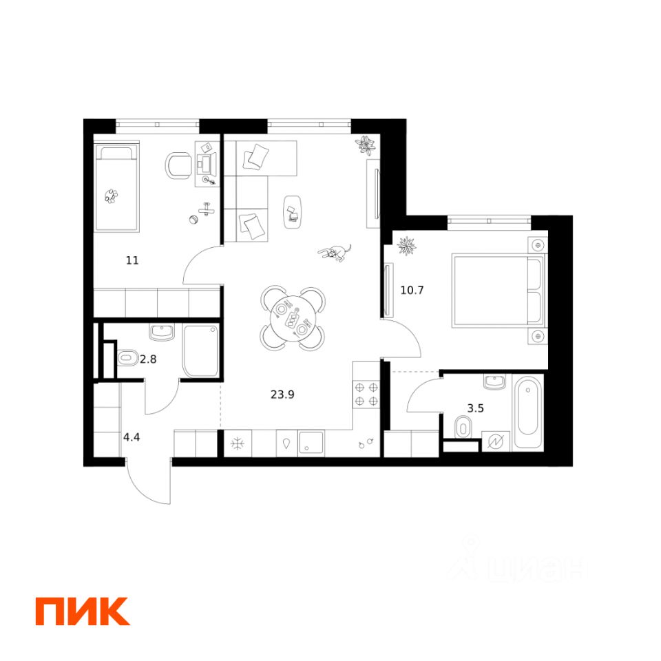 2-комн.кв., 58,3 м², 7/29 этаж