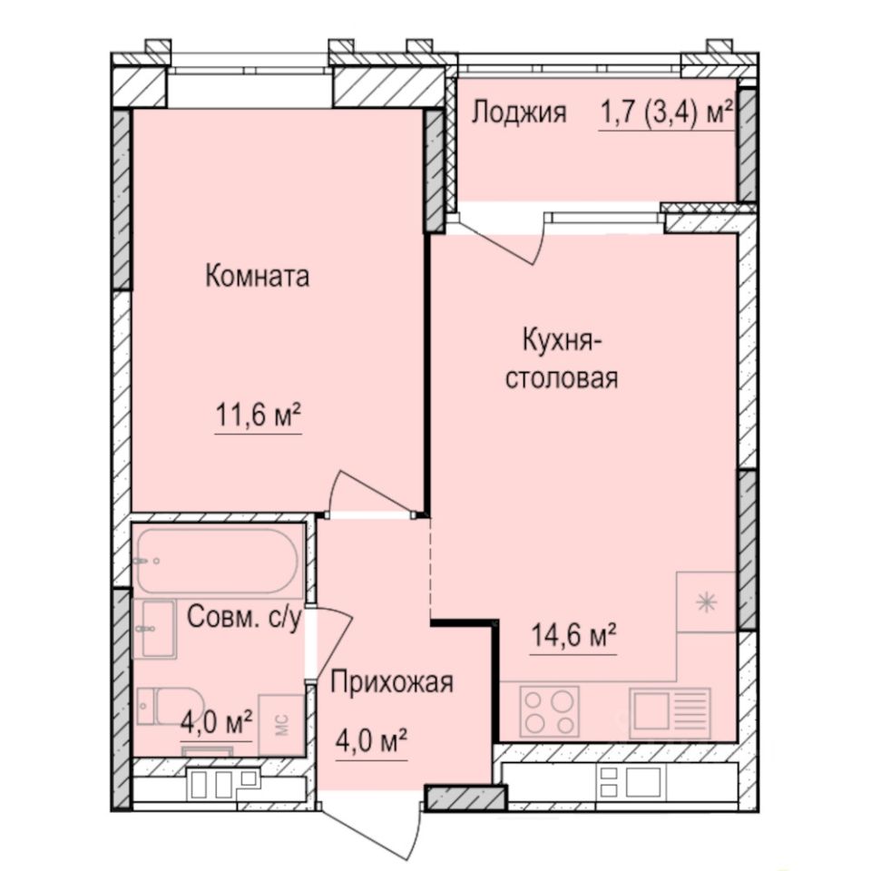 1-комн.кв., 35,9 м², 5/17 этаж