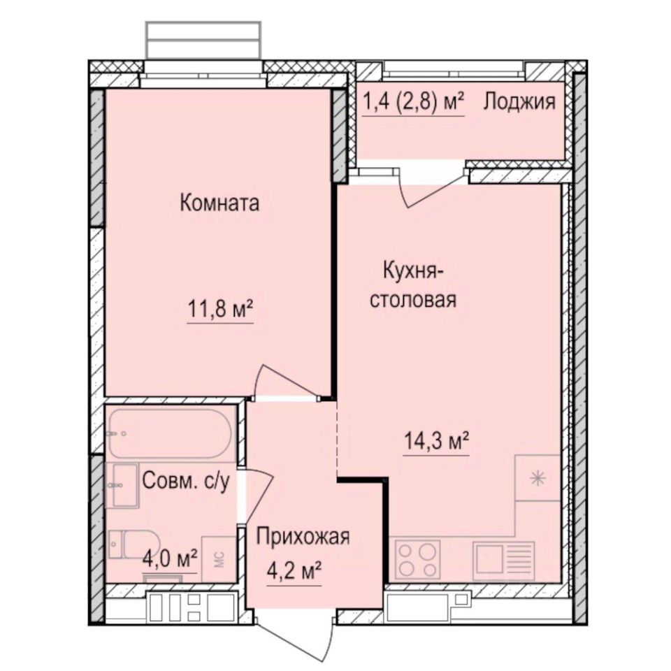 1-комн.кв., 35,7 м², 8/17 этаж
