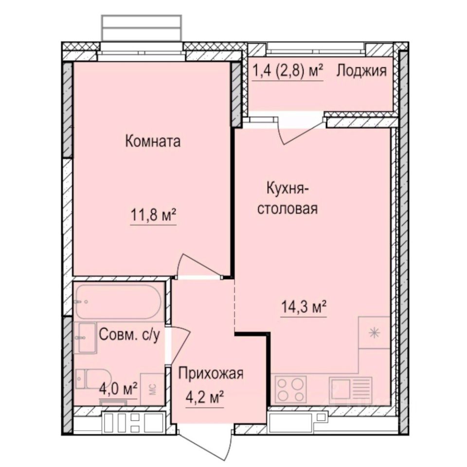 1-комн.кв., 35,7 м², 14/17 этаж