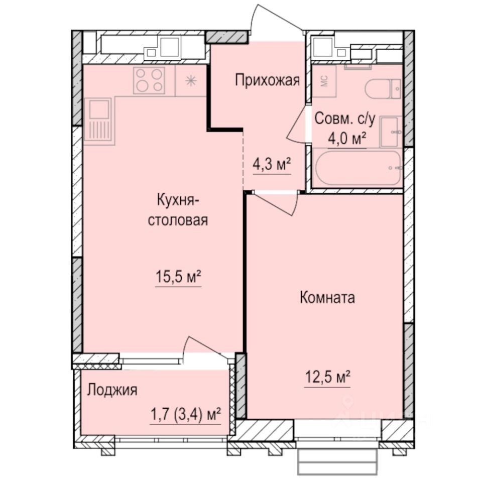 1-комн.кв., 38 м², 2/17 этаж