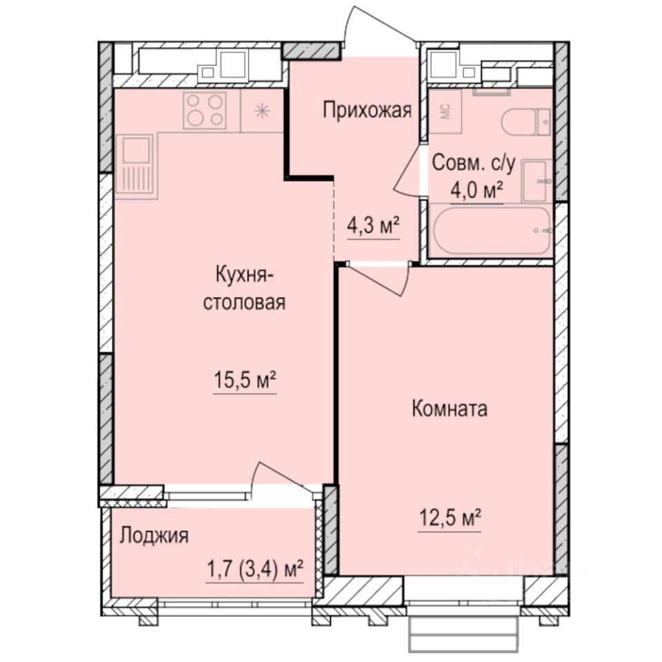 1-комн.кв., 38 м², 3/17 этаж