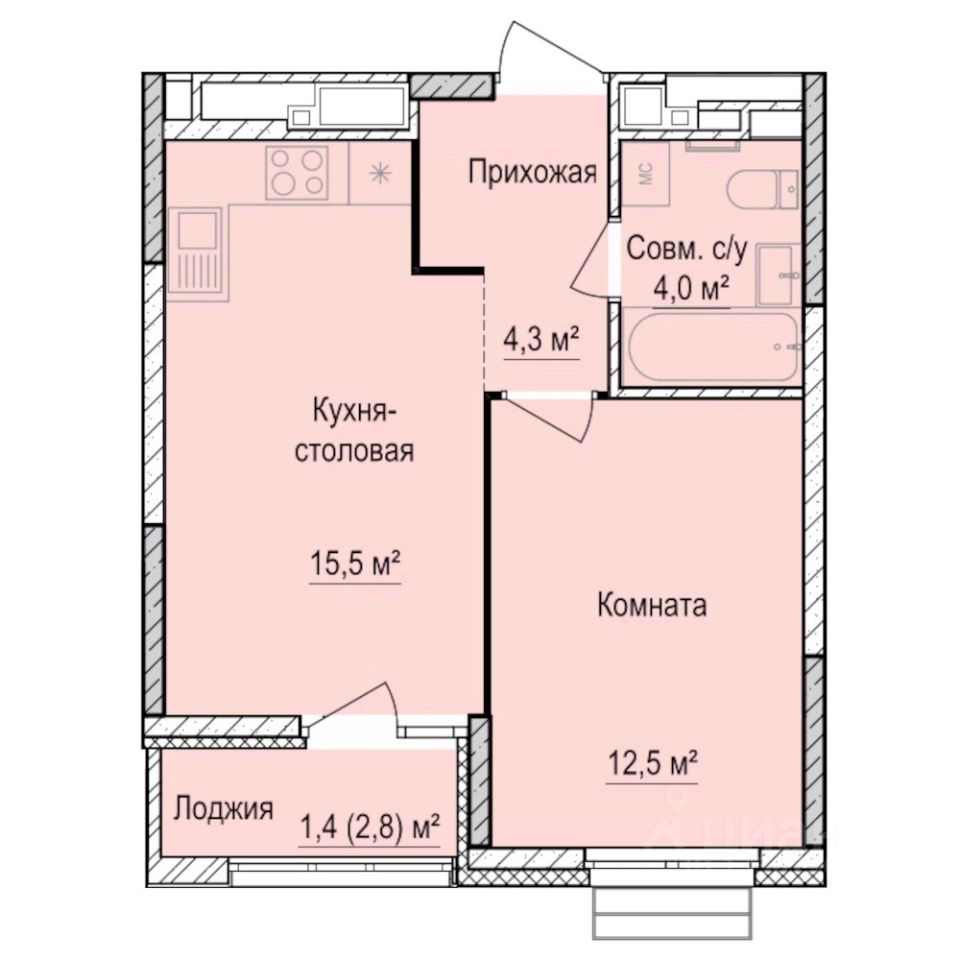 1-комн.кв., 37,7 м², 6/17 этаж