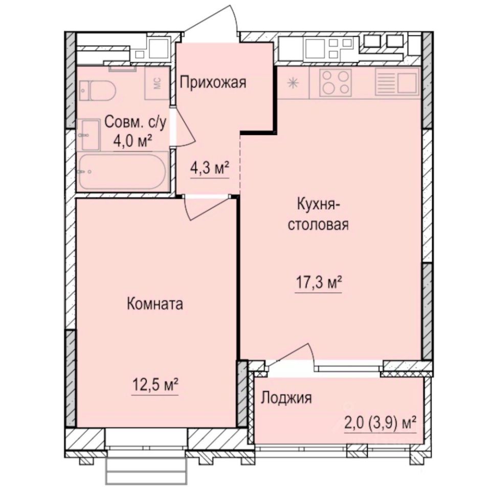 1-комн.кв., 40,1 м², 2/17 этаж