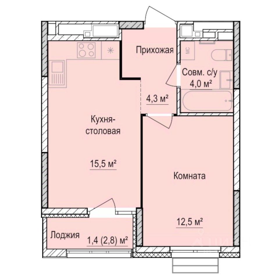 1-комн.кв., 37,7 м², 10/17 этаж