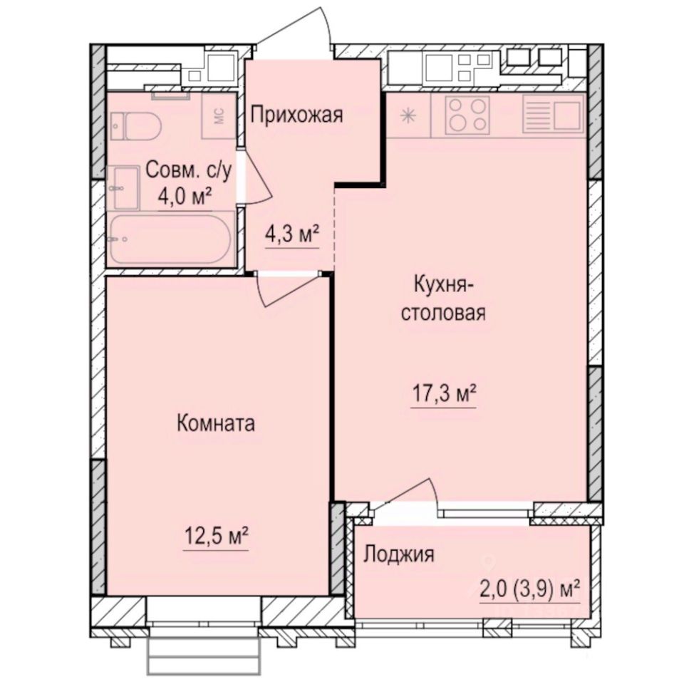 1-комн.кв., 40,1 м², 3/17 этаж