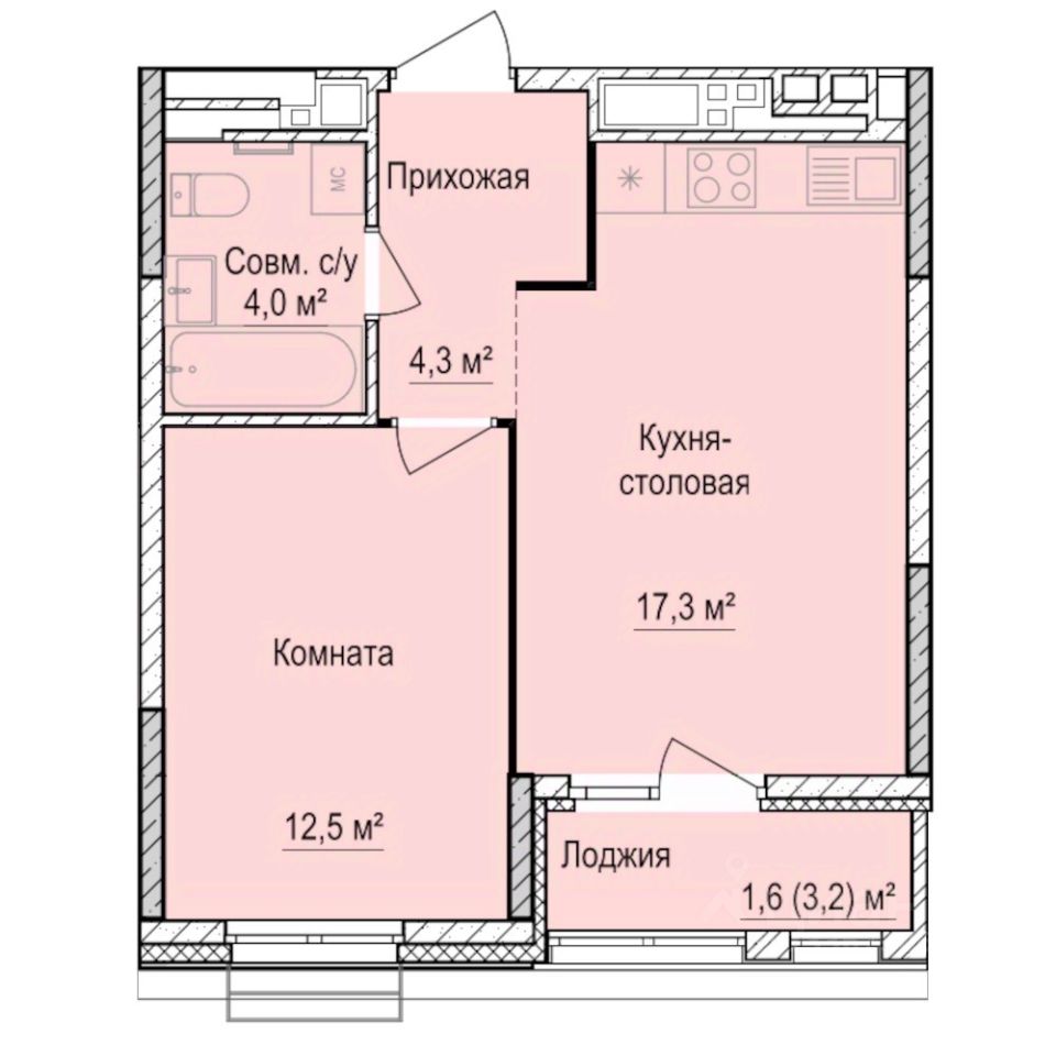 1-комн.кв., 39,7 м², 10/17 этаж