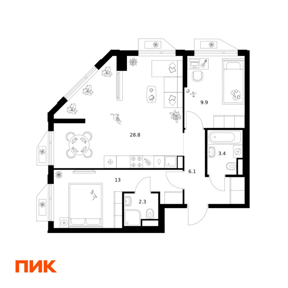 2-комн.кв., 63,5 м², 18/32 этаж