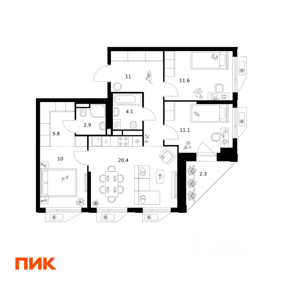 3-комн.кв., 79,2 м², 7/32 этаж
