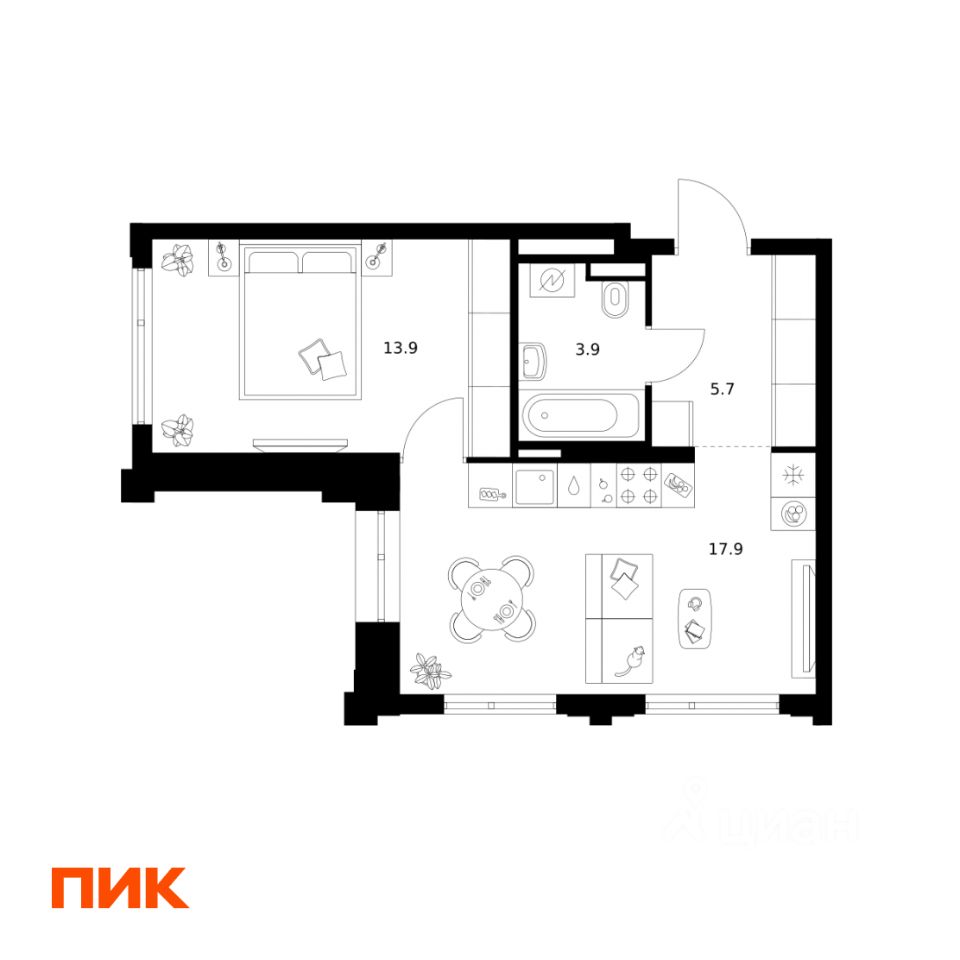 1-комн.кв., 41,4 м², 11/32 этаж