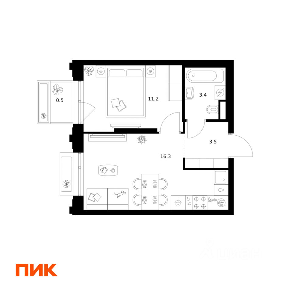 1-комн.кв., 34,9 м², 9/32 этаж