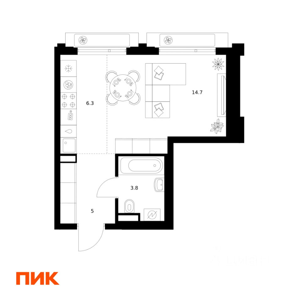 Студия, 29,8 м², 12/32 этаж
