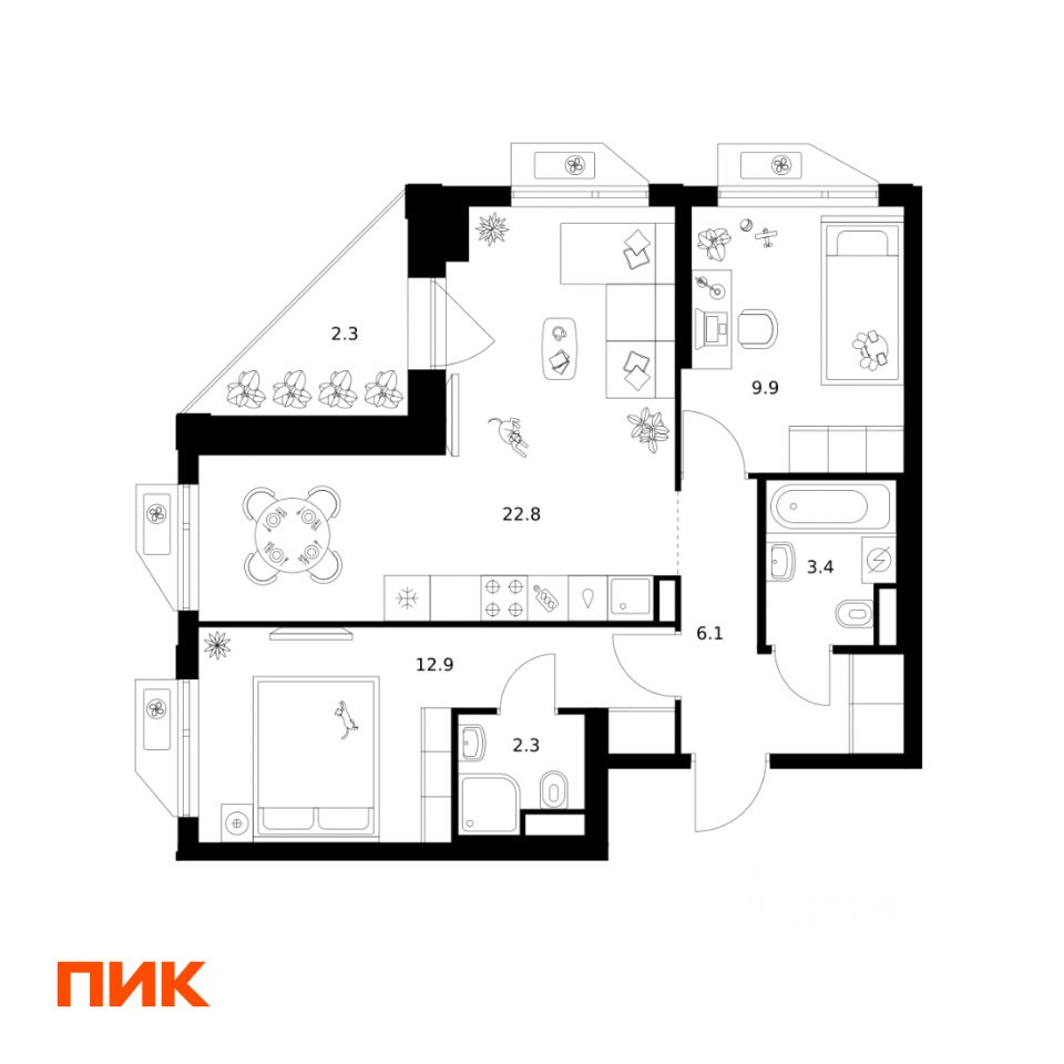 2-комн.кв., 59,7 м², 9/32 этаж