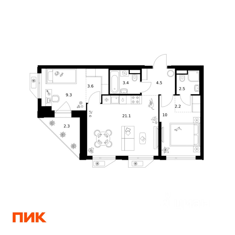 2-комн.кв., 58,9 м², 2/32 этаж