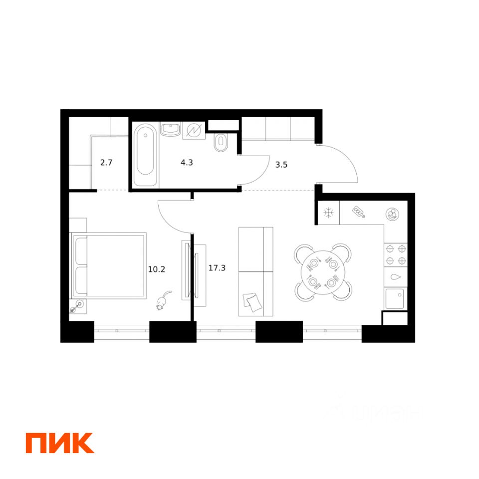 1-комн.кв., 38 м², 29/43 этаж