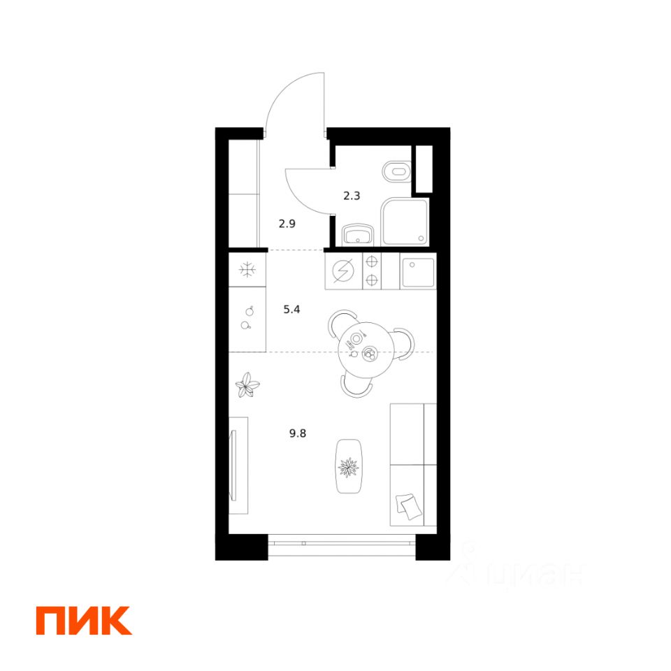 Студия, 20,4 м², 10/43 этаж