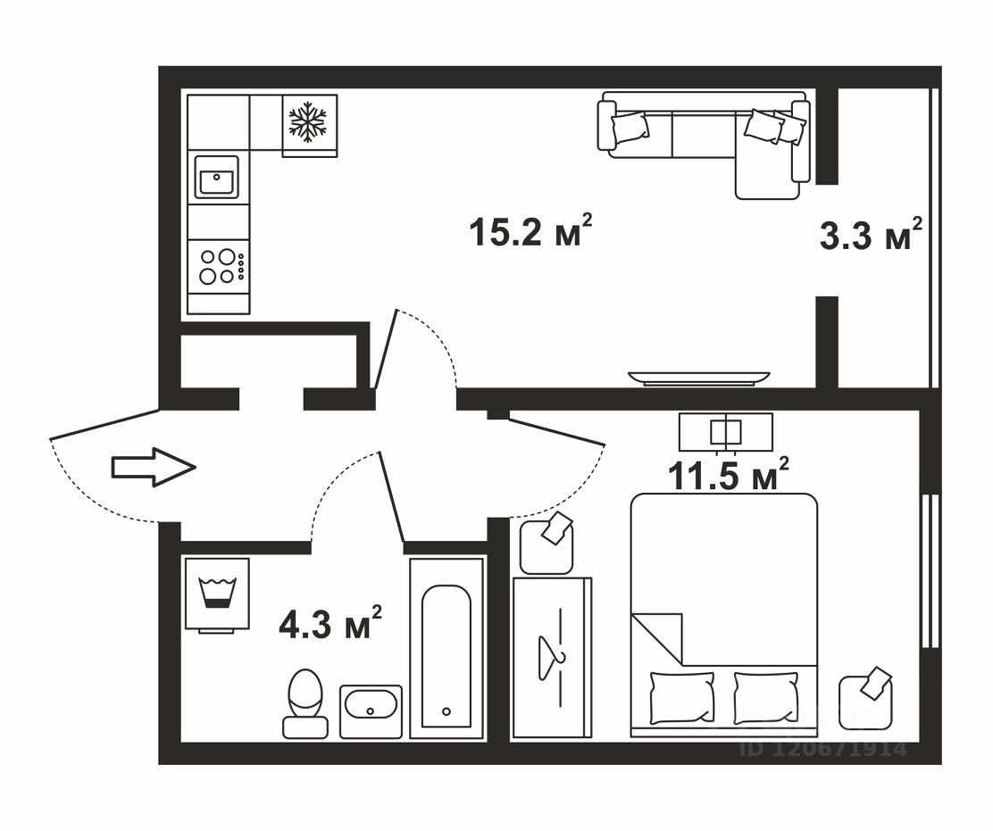 Планировка этой квартиры по данным Циан