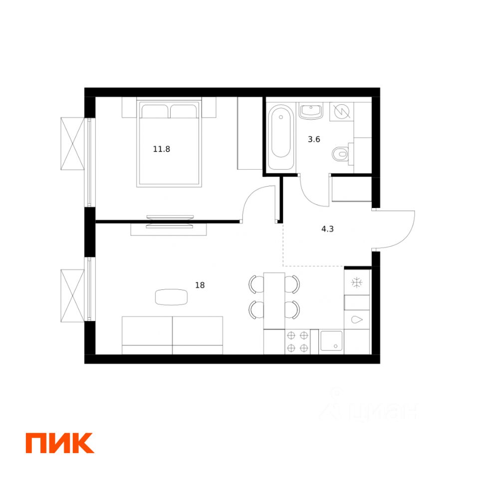 1-комн.кв., 37,7 м², 18/24 этаж