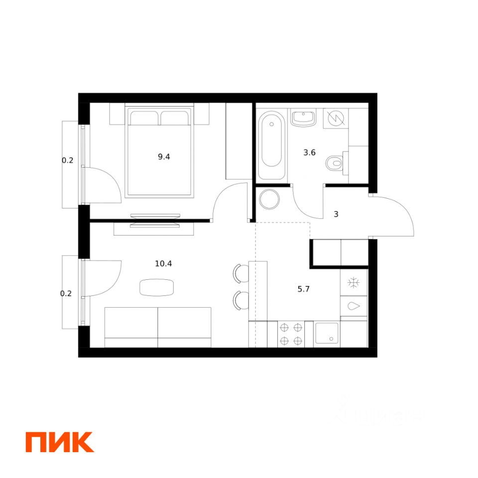 1-комн.кв., 32,5 м², 10/24 этаж