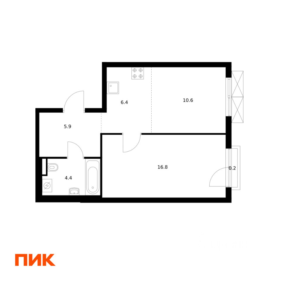 1-комн.кв., 44,3 м², 4/24 этаж