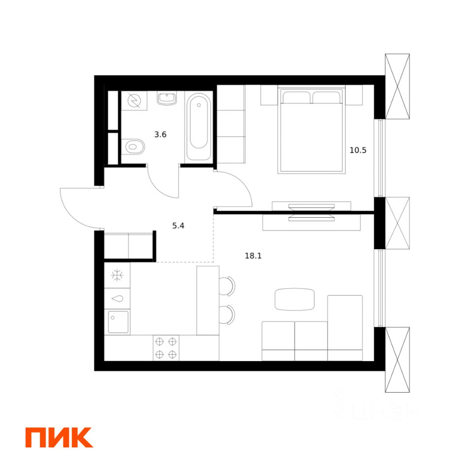 1-комн.кв., 37,6 м², 14/24 этаж