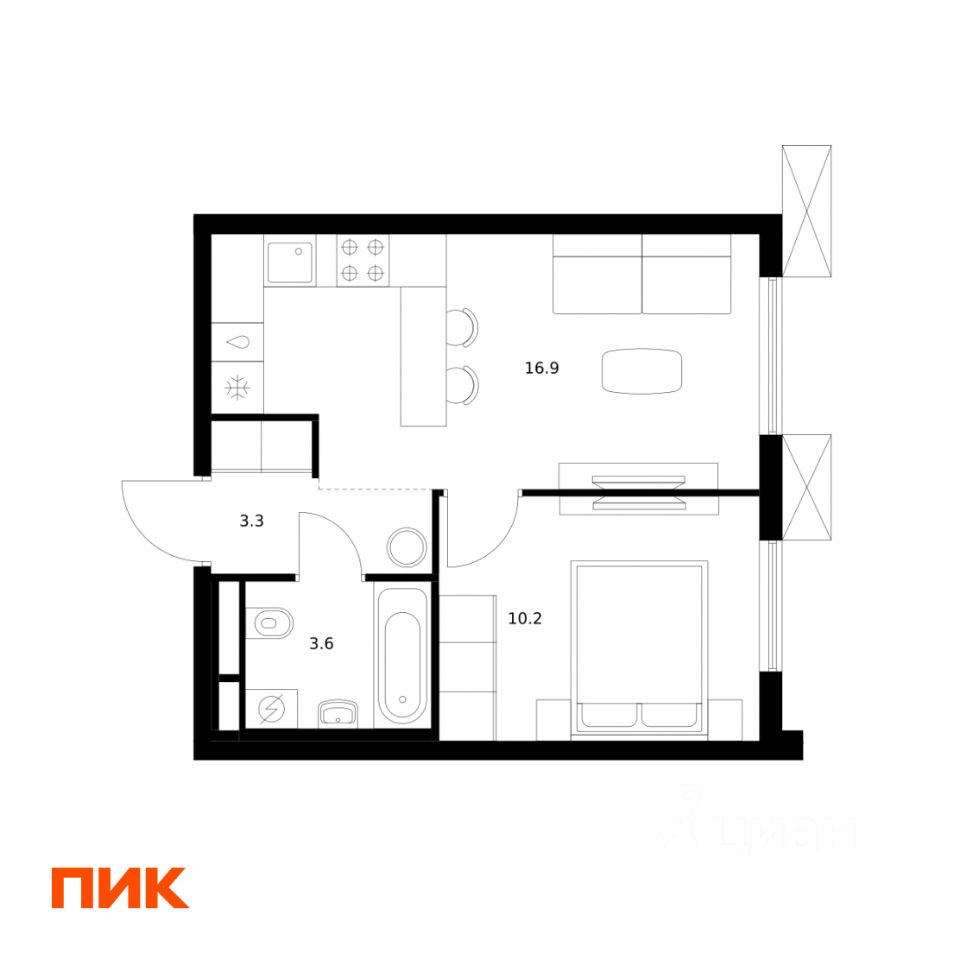 1-комн.кв., 34 м², 19/24 этаж