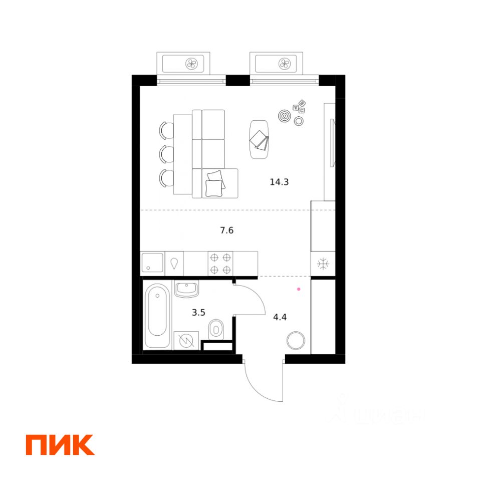 Студия, 29,8 м², 4/25 этаж