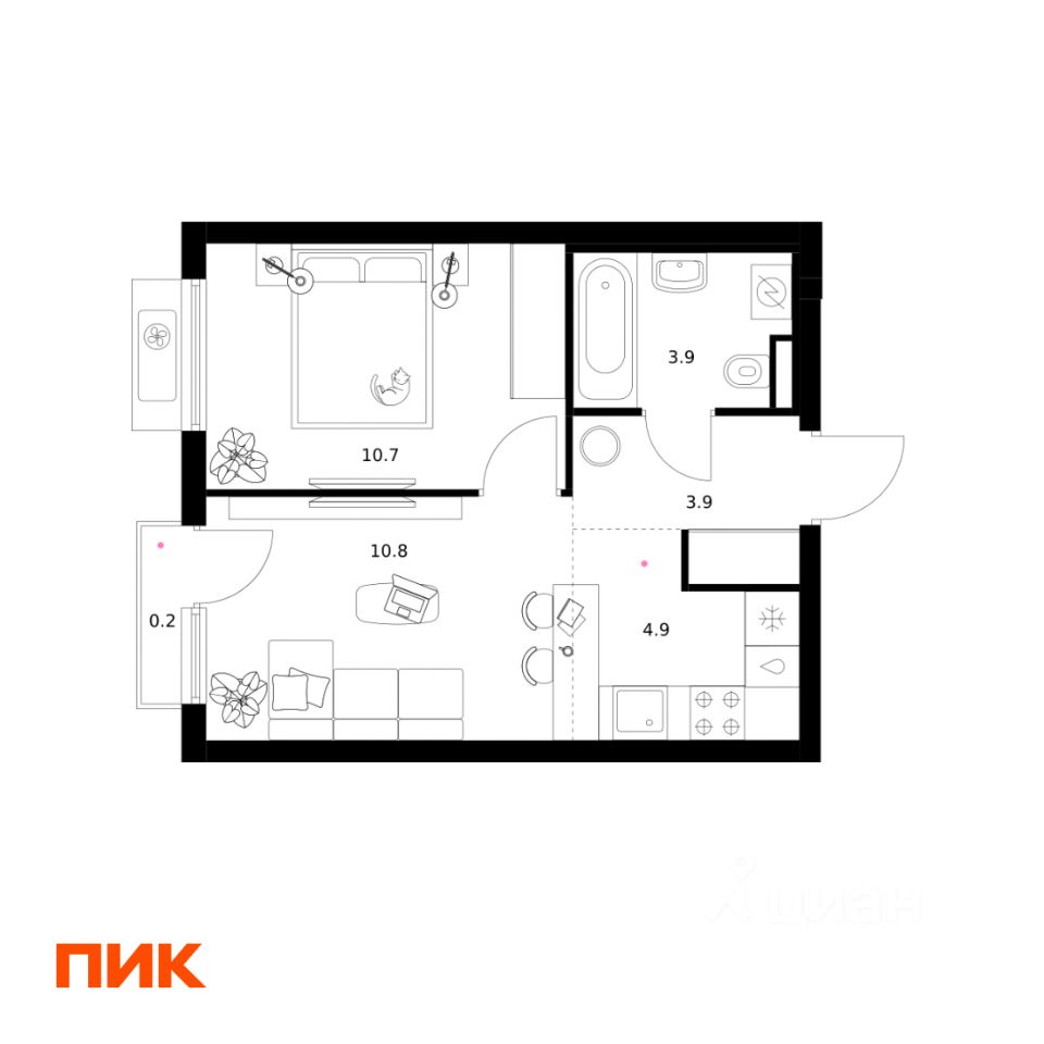 1-комн.кв., 34,4 м², 4/20 этаж