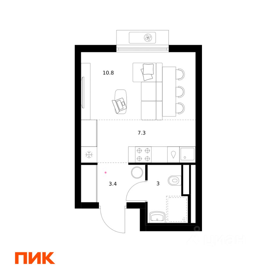 Студия, 24,5 м², 3/11 этаж