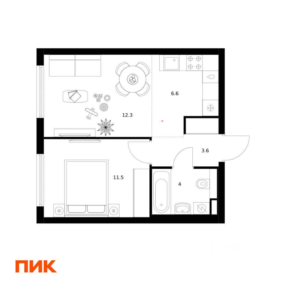 1-комн.кв., 38 м², 20/20 этаж