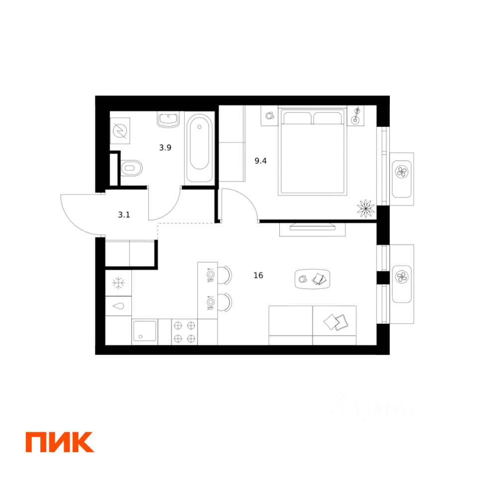 1-комн.кв., 32,4 м², 22/25 этаж