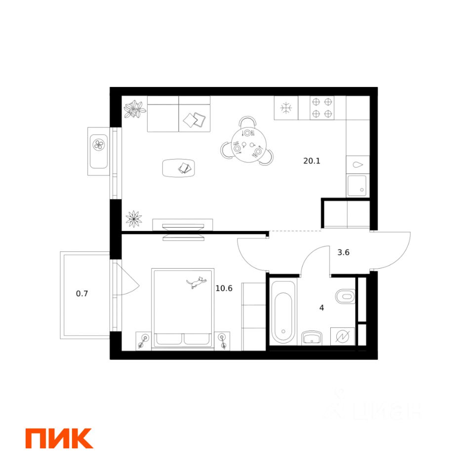 1-комн.кв., 39 м², 13/25 этаж
