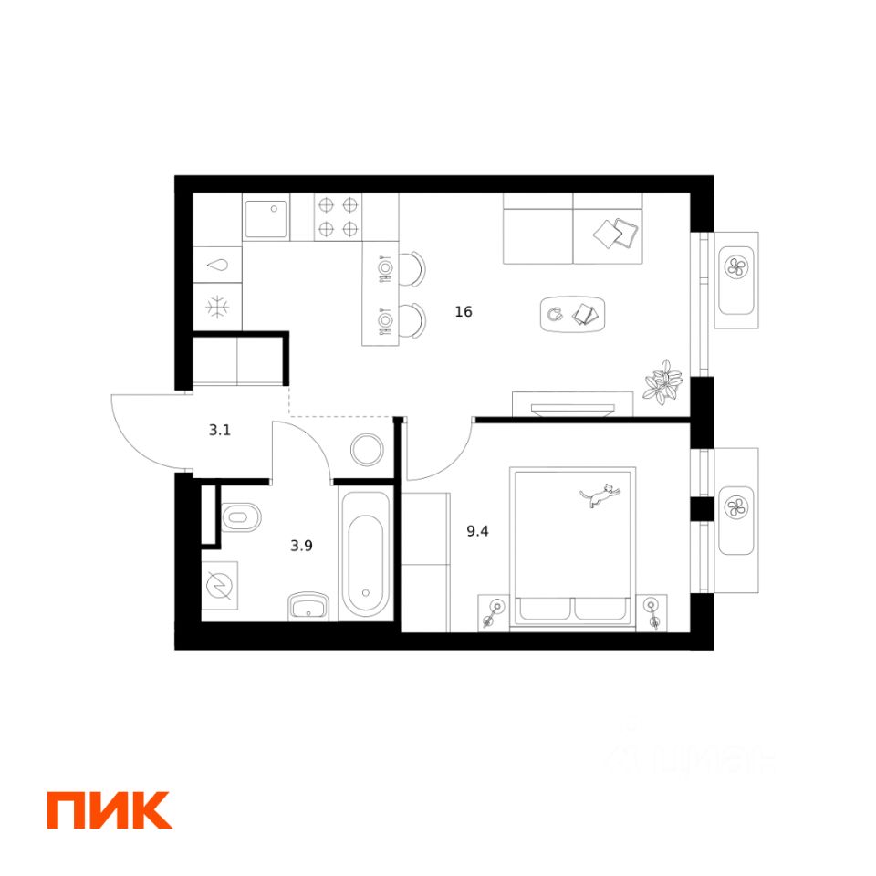 1-комн.кв., 32,4 м², 19/25 этаж