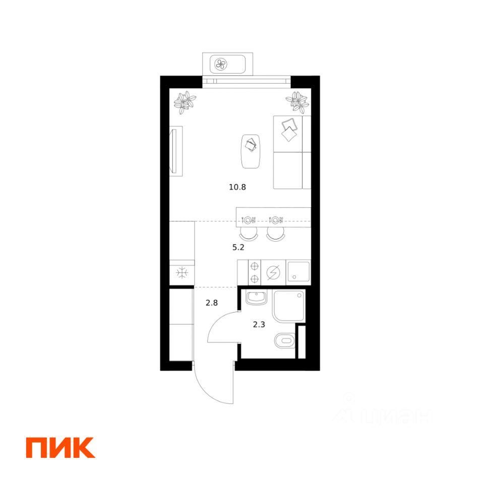 Студия, 21,1 м², 5/25 этаж