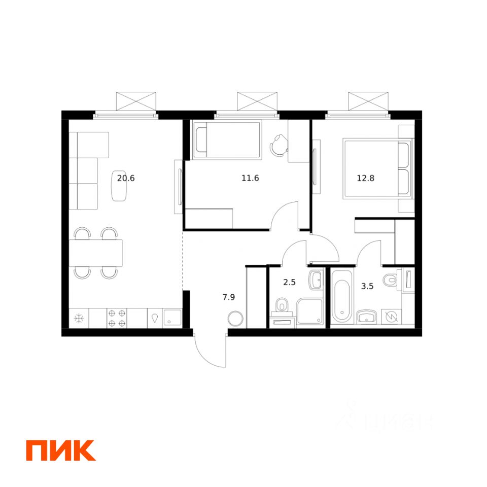 2-комн.кв., 58,9 м², 23/24 этаж