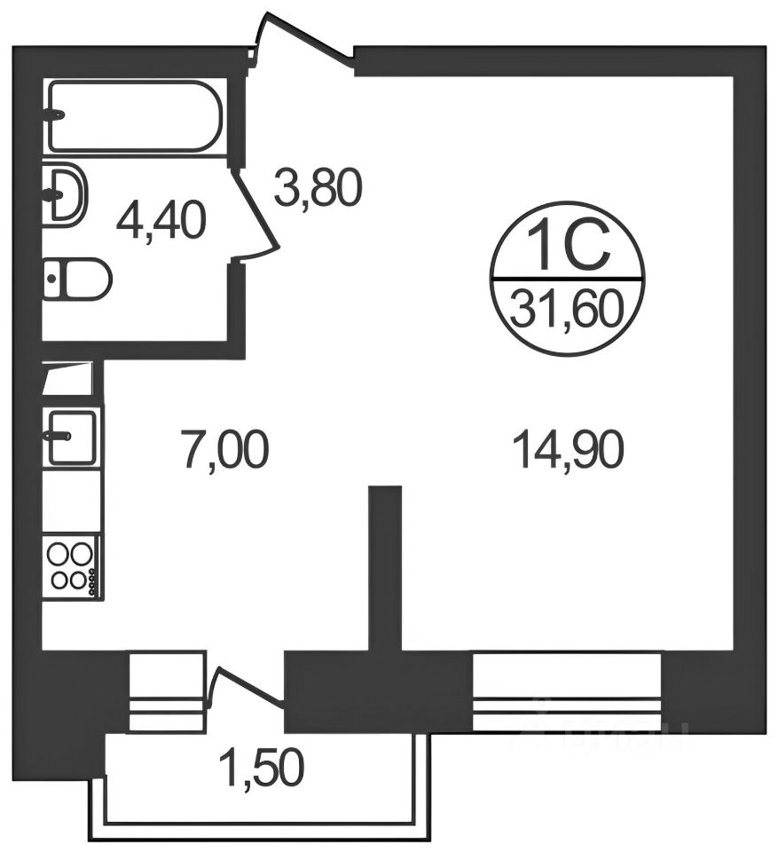 Планировка этой квартиры по данным Циан
