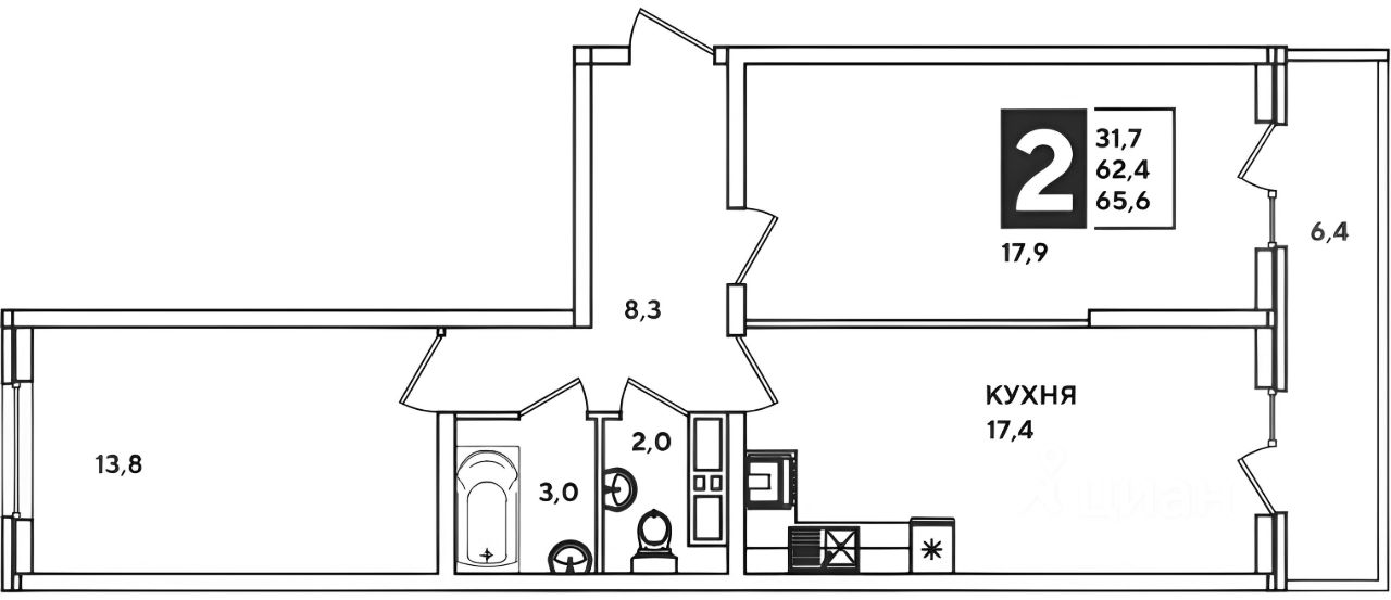 Планировка этой квартиры по данным Циан
